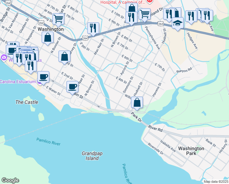 map of restaurants, bars, coffee shops, grocery stores, and more near 805 Willow Street in Washington