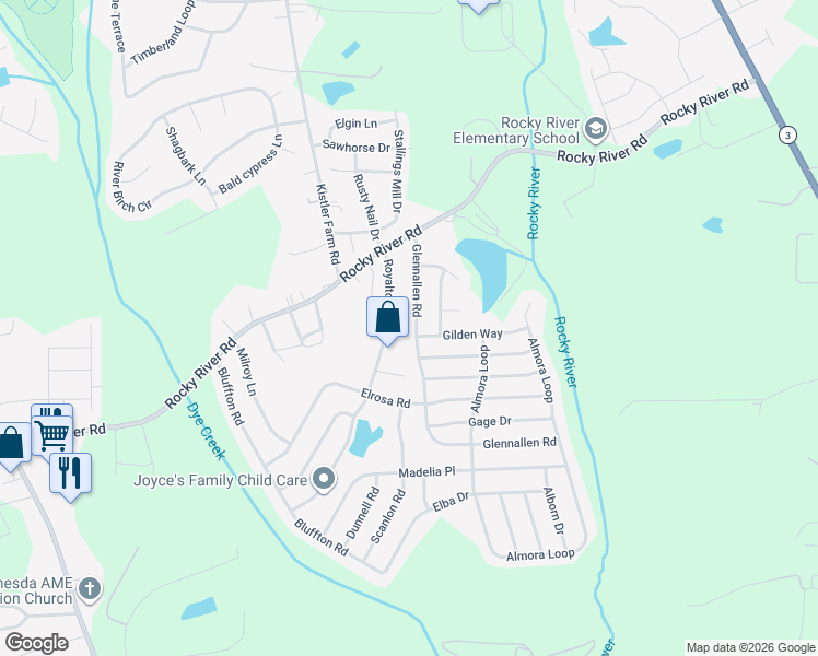 map of restaurants, bars, coffee shops, grocery stores, and more near 158 Glennallen Road in Mooresville