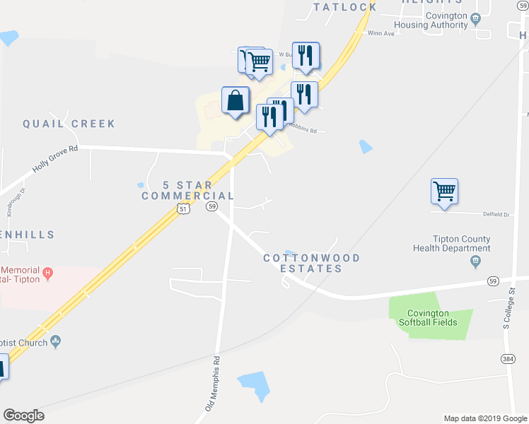 map of restaurants, bars, coffee shops, grocery stores, and more near 125 Canterbury Circle in Covington