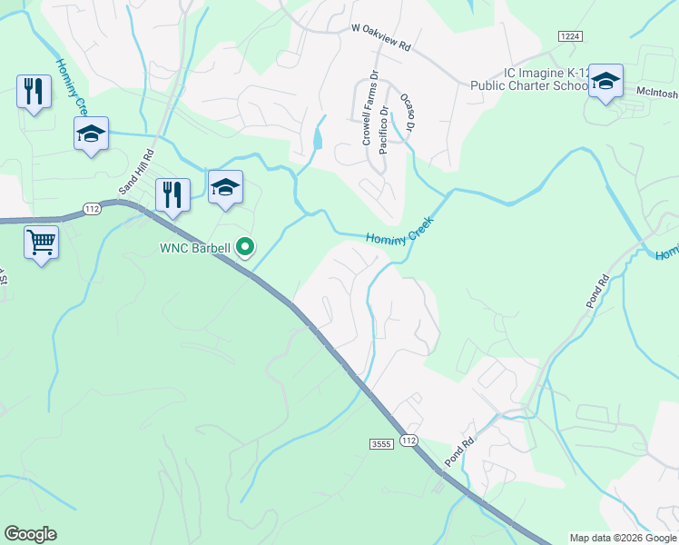 map of restaurants, bars, coffee shops, grocery stores, and more near 113 Baity Drive in Asheville