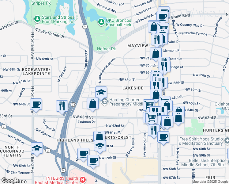map of restaurants, bars, coffee shops, grocery stores, and more near 3141 Northwest 66th Street in Oklahoma City