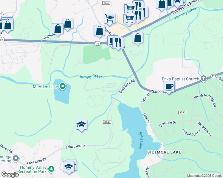 map of restaurants, bars, coffee shops, grocery stores, and more near 200 Vista Lake Drive in Candler