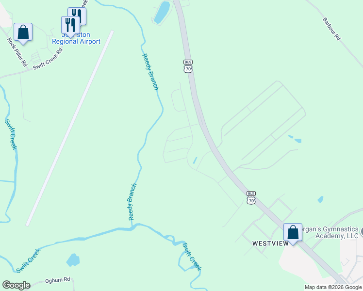 map of restaurants, bars, coffee shops, grocery stores, and more near 2483 U.S. 70 Business in Clayton