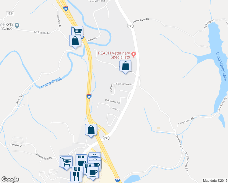 map of restaurants, bars, coffee shops, grocery stores, and more near 29 Jeff Drive in Asheville