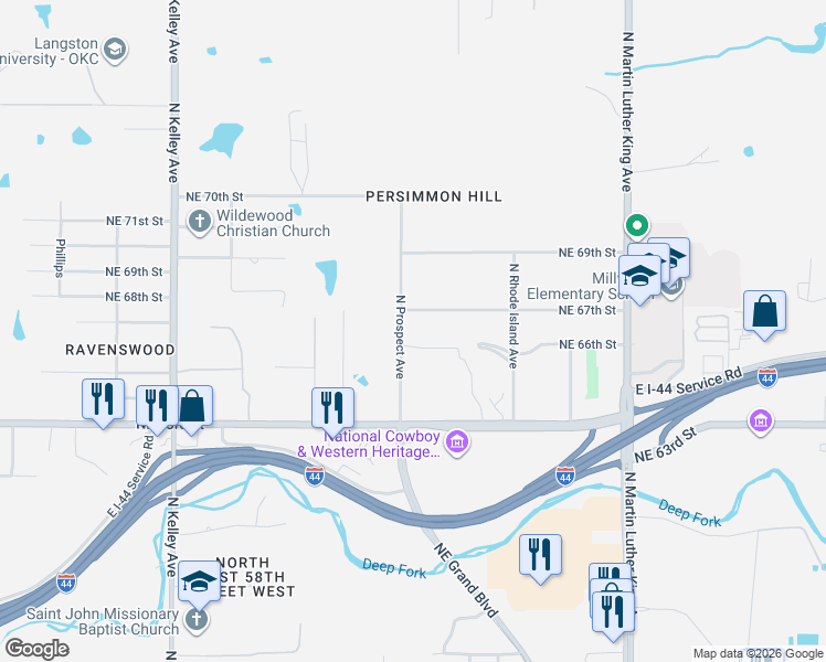 map of restaurants, bars, coffee shops, grocery stores, and more near 1500 Northeast 67th Street in Oklahoma City