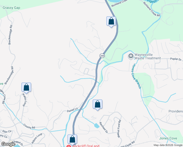 map of restaurants, bars, coffee shops, grocery stores, and more near 48 Miami Dr in Waynesville