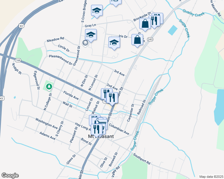 map of restaurants, bars, coffee shops, grocery stores, and more near 105 2nd Avenue in Mount Pleasant