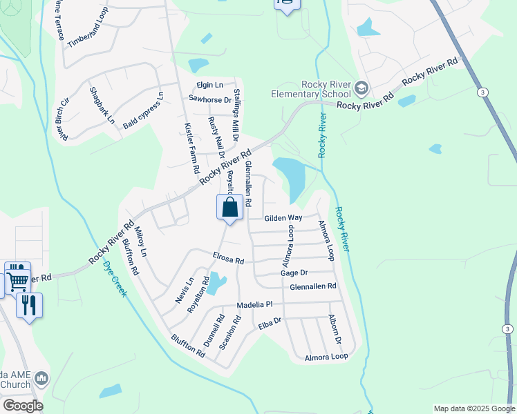 map of restaurants, bars, coffee shops, grocery stores, and more near 126 Ashton Drive in Mooresville