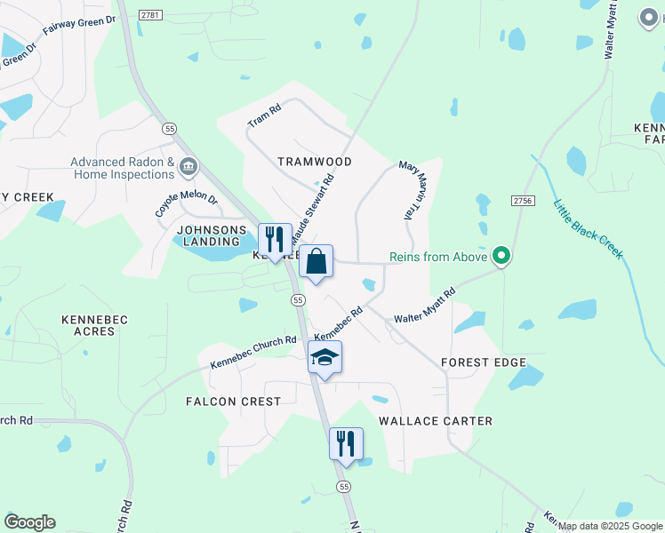 map of restaurants, bars, coffee shops, grocery stores, and more near 2829 Mary Marvin Trail in Fuquay-Varina