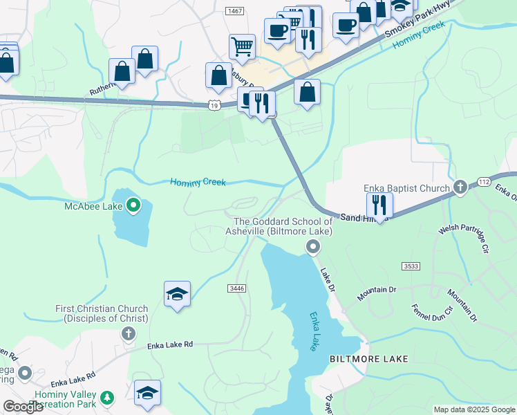 map of restaurants, bars, coffee shops, grocery stores, and more near 200 Vista Lake Drive in Candler
