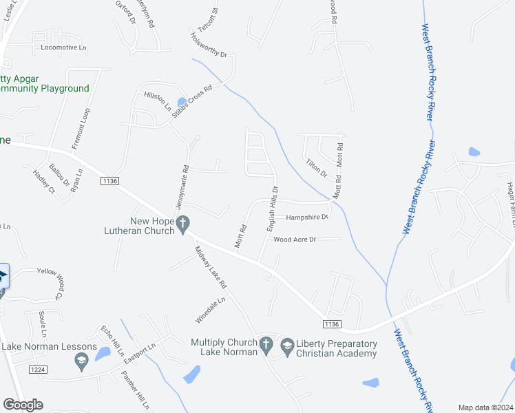 map of restaurants, bars, coffee shops, grocery stores, and more near 146 Mott Road in Mooresville