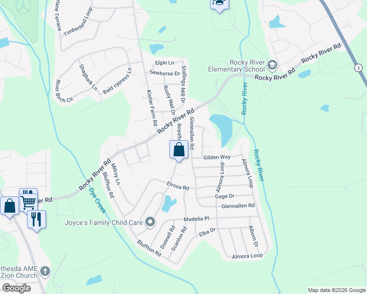 map of restaurants, bars, coffee shops, grocery stores, and more near 158 Glennallen Road in Mooresville