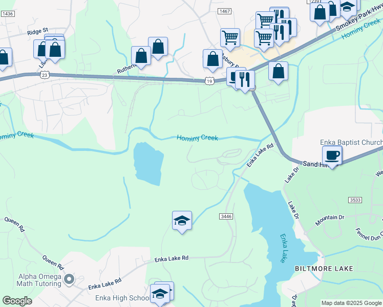 map of restaurants, bars, coffee shops, grocery stores, and more near 800 Vista Lake Drive in Candler
