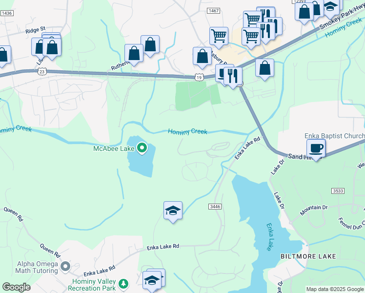 map of restaurants, bars, coffee shops, grocery stores, and more near 800 Vista Lake Drive in Candler
