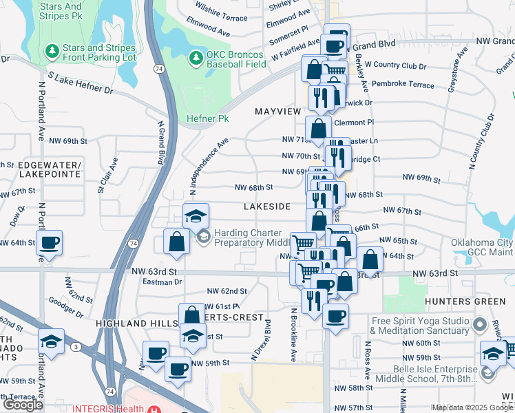 map of restaurants, bars, coffee shops, grocery stores, and more near in Oklahoma City
