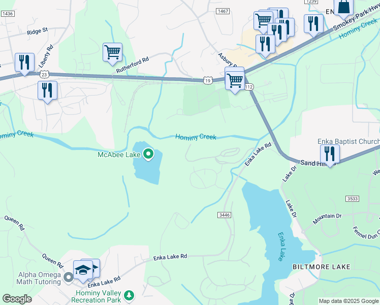 map of restaurants, bars, coffee shops, grocery stores, and more near 800 Vista Lake Drive in Candler
