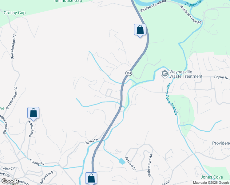 map of restaurants, bars, coffee shops, grocery stores, and more near 48 Miami Drive in Waynesville