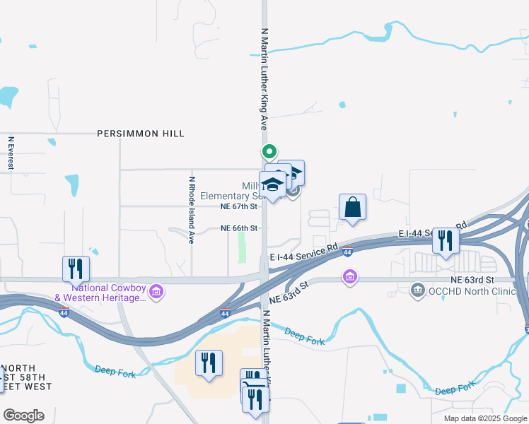 map of restaurants, bars, coffee shops, grocery stores, and more near 6718 North Martin Luther King Avenue in Oklahoma City