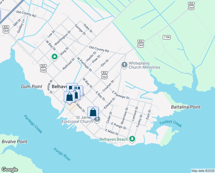 map of restaurants, bars, coffee shops, grocery stores, and more near 537 Croatan St in Belhaven