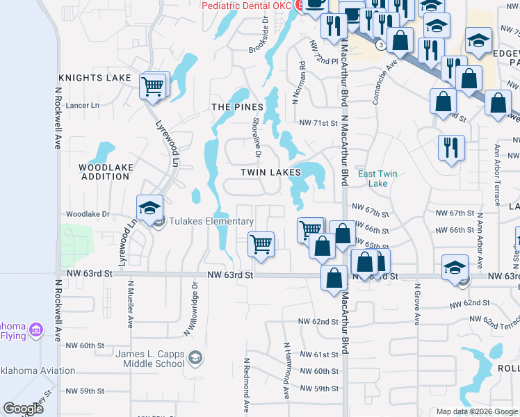 map of restaurants, bars, coffee shops, grocery stores, and more near 6104 West Woodbrook Road in Warr Acres