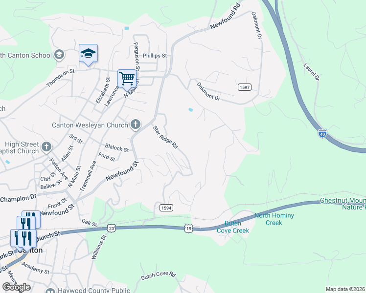 map of restaurants, bars, coffee shops, grocery stores, and more near 31 Star Ridge Road in Canton