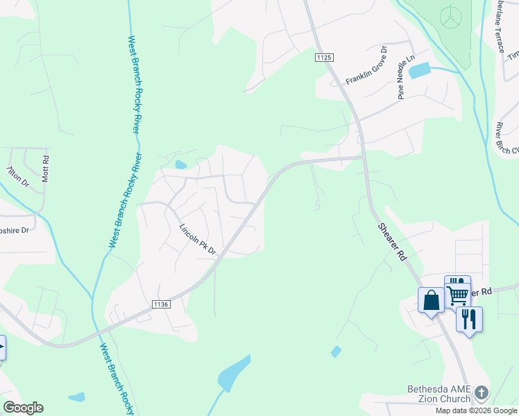 map of restaurants, bars, coffee shops, grocery stores, and more near 688 Faith Road in Mooresville