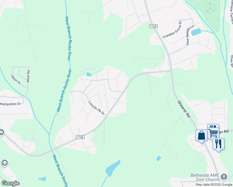 map of restaurants, bars, coffee shops, grocery stores, and more near 688 Faith Road in Mooresville
