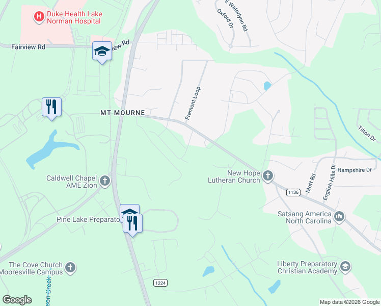 map of restaurants, bars, coffee shops, grocery stores, and more near 126 Ryan Lane in Mooresville