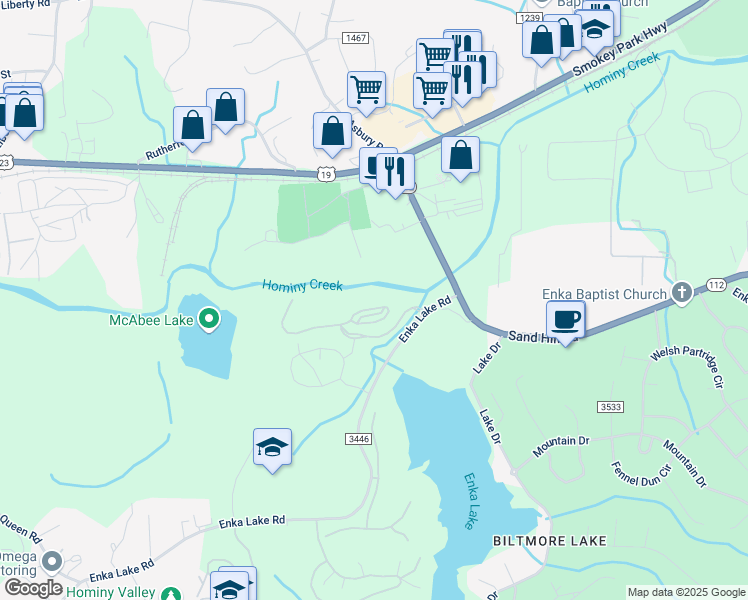 map of restaurants, bars, coffee shops, grocery stores, and more near 300 Vista Lake Drive in Candler