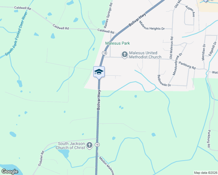 map of restaurants, bars, coffee shops, grocery stores, and more near 610 Bolivar Highway in Jackson