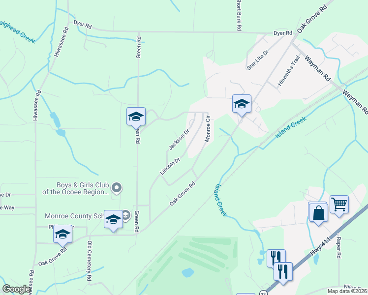 map of restaurants, bars, coffee shops, grocery stores, and more near 1240 Lincoln Drive in Madisonville