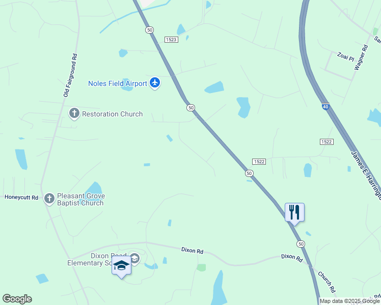 map of restaurants, bars, coffee shops, grocery stores, and more near 128 Saleen Drive in Johnston County