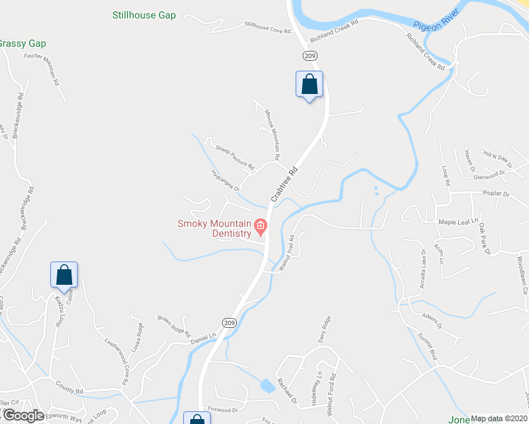 map of restaurants, bars, coffee shops, grocery stores, and more near 1303 Crabtree Road in Waynesville