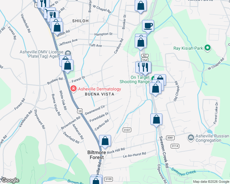 map of restaurants, bars, coffee shops, grocery stores, and more near 68 Imperial Court in Asheville