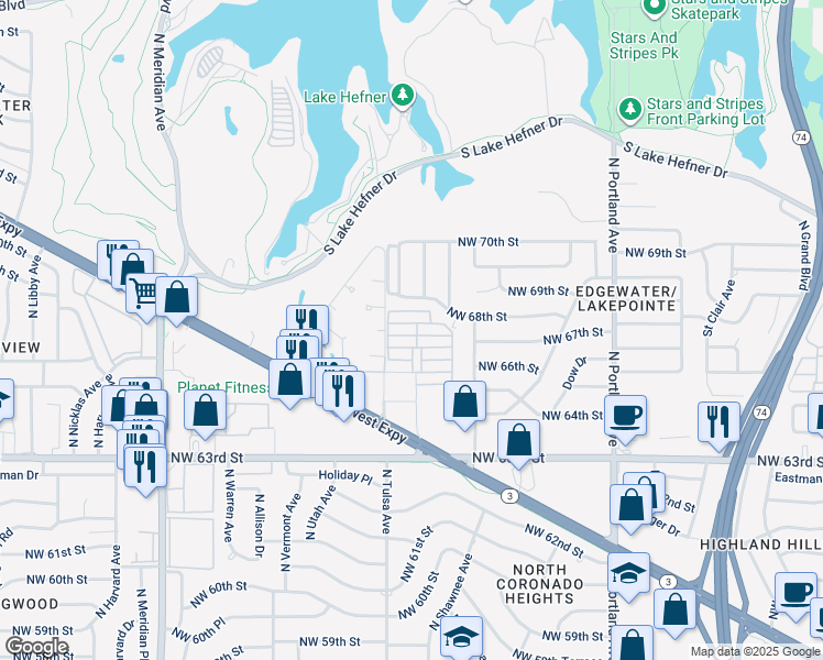 map of restaurants, bars, coffee shops, grocery stores, and more near 4026 Neptune in Oklahoma City