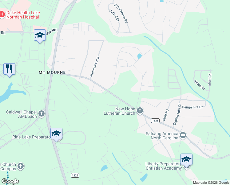 map of restaurants, bars, coffee shops, grocery stores, and more near 231 Faith Road in Mooresville