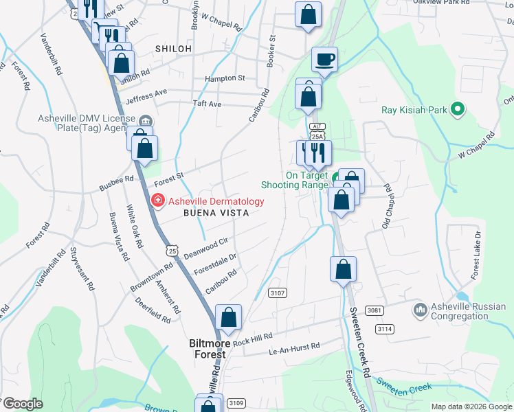 map of restaurants, bars, coffee shops, grocery stores, and more near 68 Imperial Court in Asheville