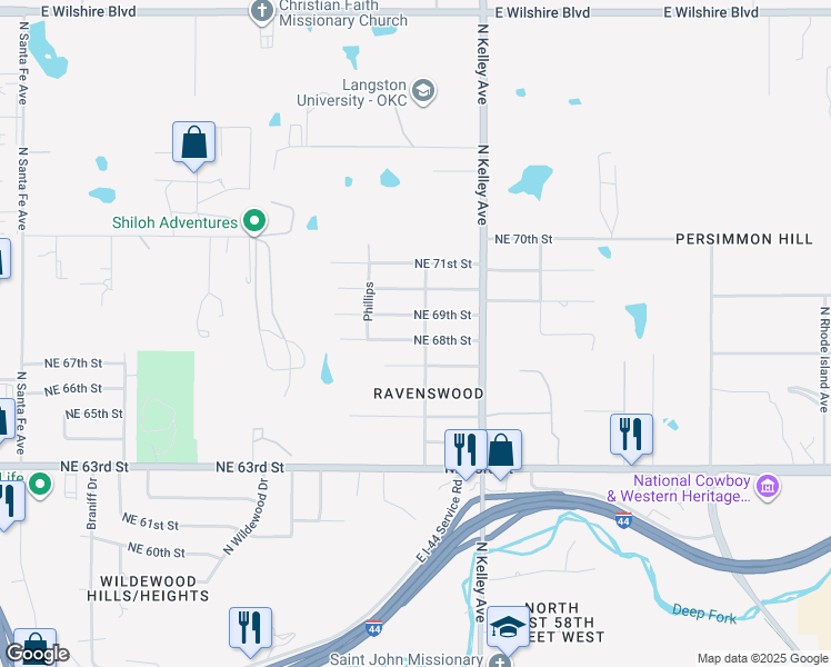map of restaurants, bars, coffee shops, grocery stores, and more near 841 Northeast 68th Street in Oklahoma City