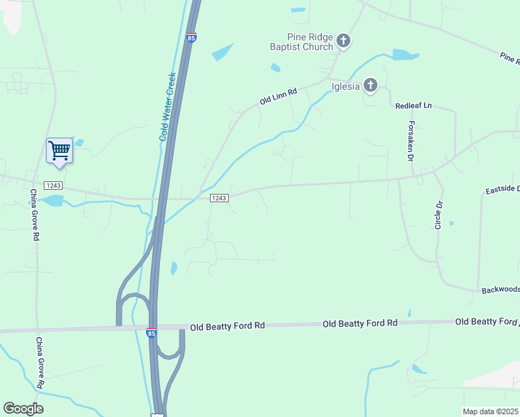 map of restaurants, bars, coffee shops, grocery stores, and more near 1505 Daugherty Road in China Grove