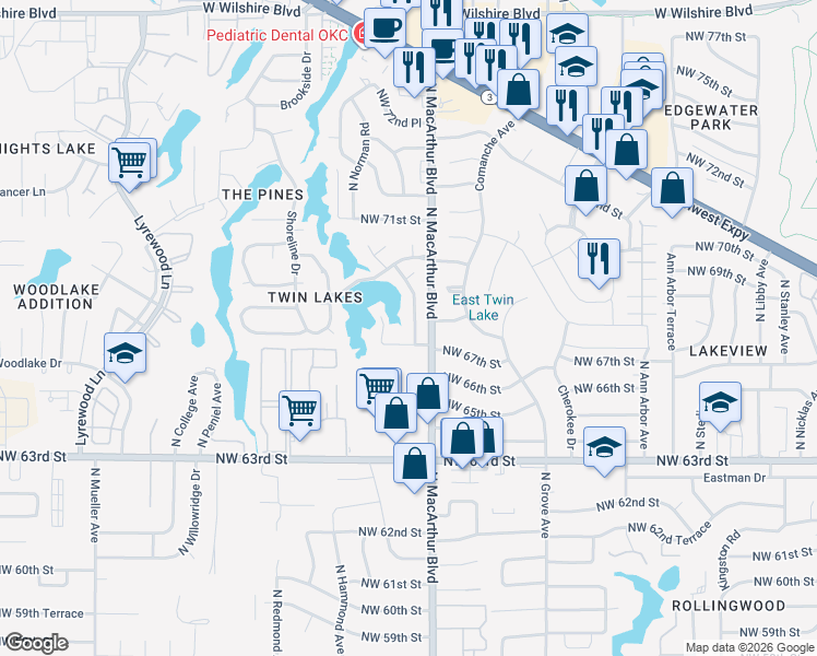 map of restaurants, bars, coffee shops, grocery stores, and more near 6805 North Waterwood Way in Warr Acres