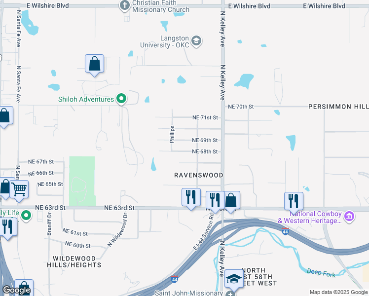map of restaurants, bars, coffee shops, grocery stores, and more near 841 Northeast 68th Street in Oklahoma City