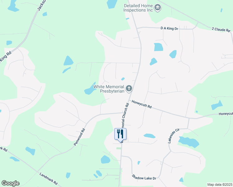 map of restaurants, bars, coffee shops, grocery stores, and more near 129 Penoak Drive in Johnston County