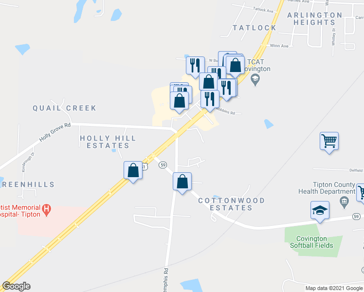 map of restaurants, bars, coffee shops, grocery stores, and more near Meadowview Cove in Covington
