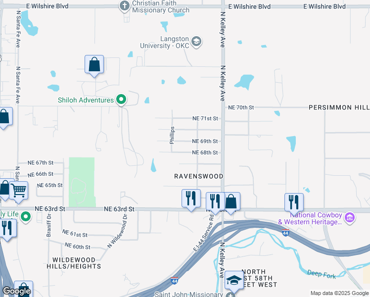map of restaurants, bars, coffee shops, grocery stores, and more near 841 Northeast 68th Street in Oklahoma City