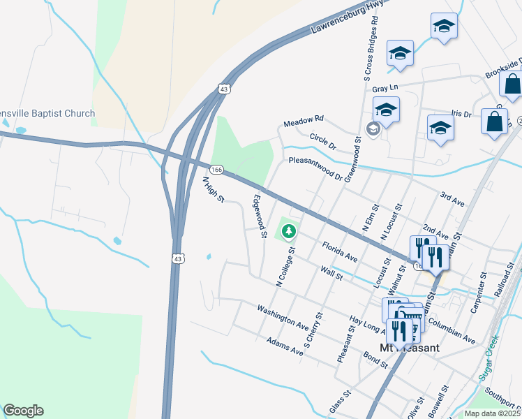 map of restaurants, bars, coffee shops, grocery stores, and more near 306 Edgewood Street in Mount Pleasant