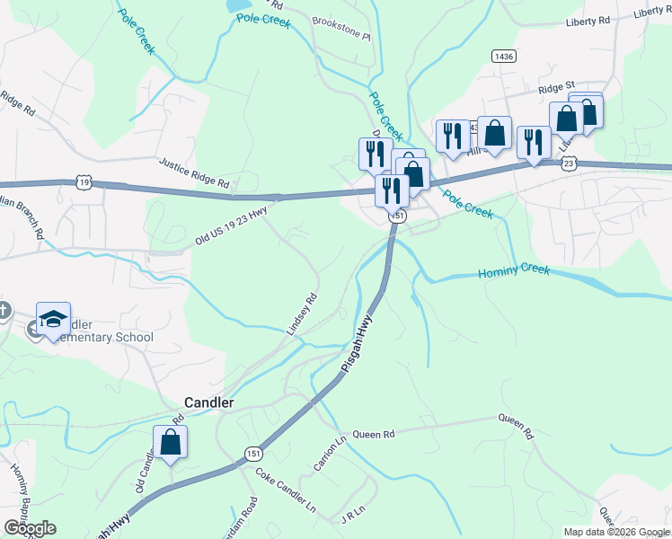 map of restaurants, bars, coffee shops, grocery stores, and more near 4 Water Oak Lane in Candler