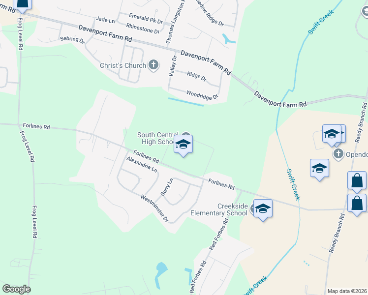 map of restaurants, bars, coffee shops, grocery stores, and more near 570 Forlines Road in Winterville