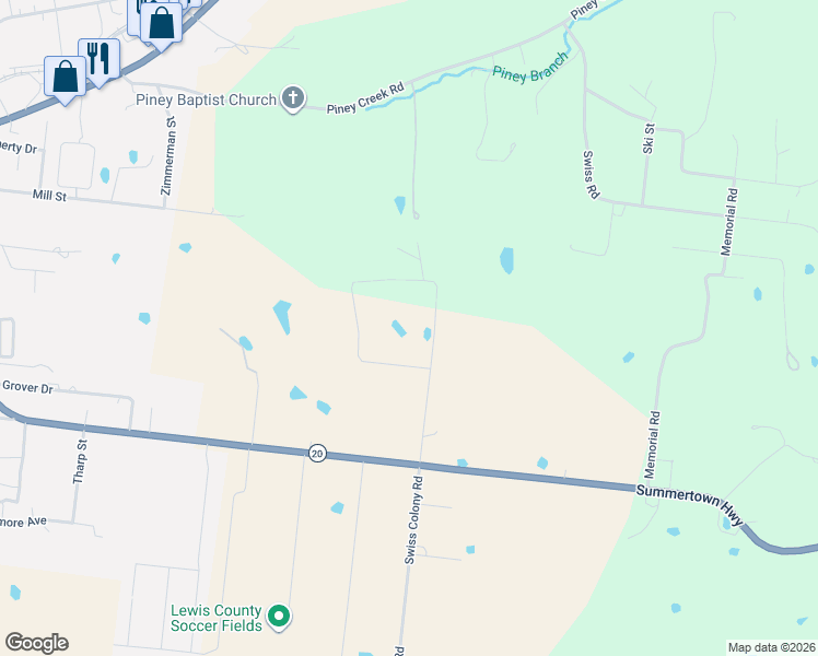 map of restaurants, bars, coffee shops, grocery stores, and more near 151 Hurst Road in Hohenwald