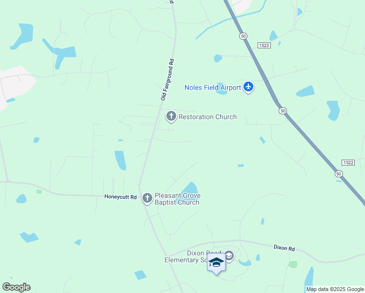 map of restaurants, bars, coffee shops, grocery stores, and more near 124 Deerview Drive in Johnston County