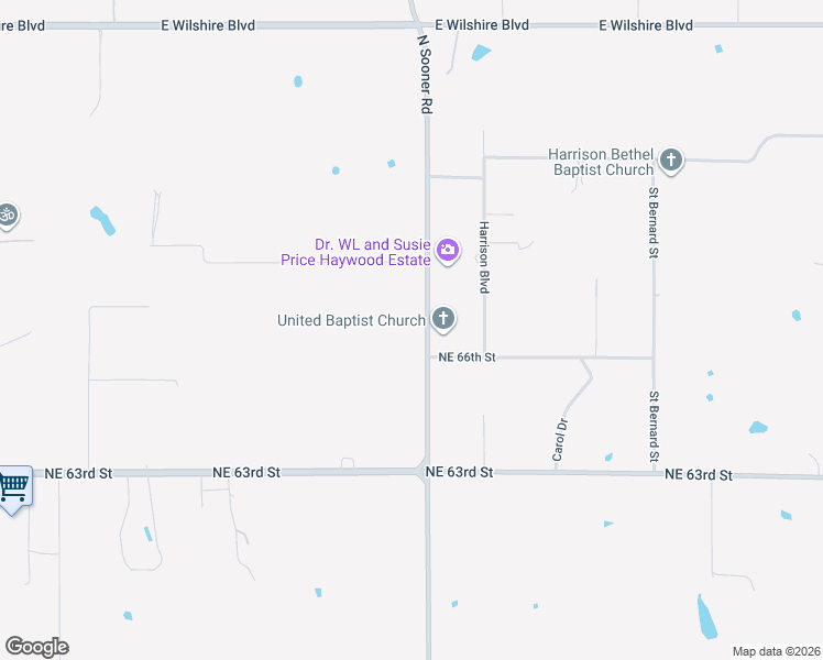 map of restaurants, bars, coffee shops, grocery stores, and more near 6801 North Sooner Road in Oklahoma City